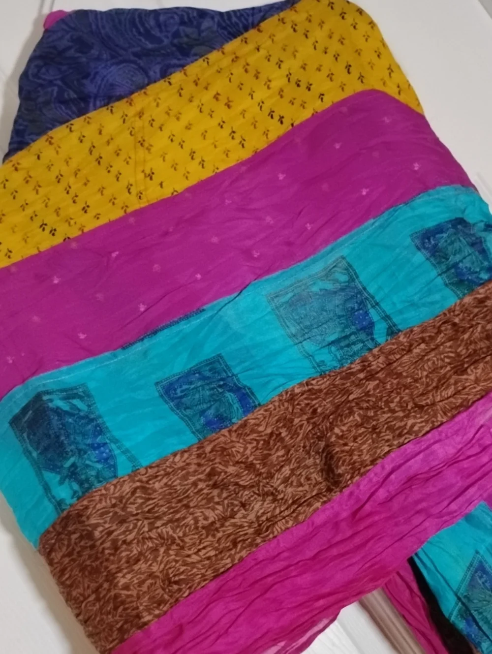 Green Sewn Recycled Indian Silk Sari Scarf